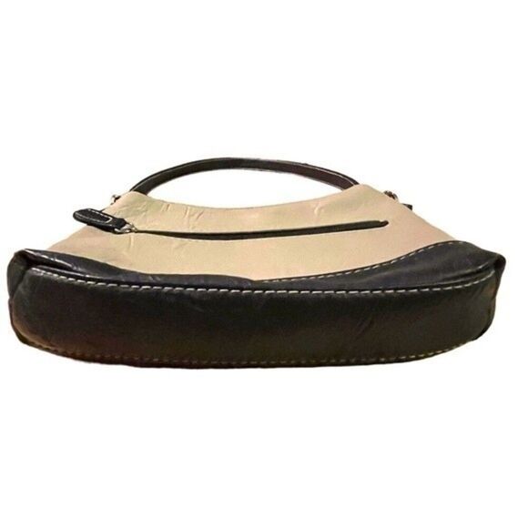 Stone & Co Tumbled Leather Beige & Navy Blue Small Double Zip Shoulder Bag Purse - Picture 8 of 14